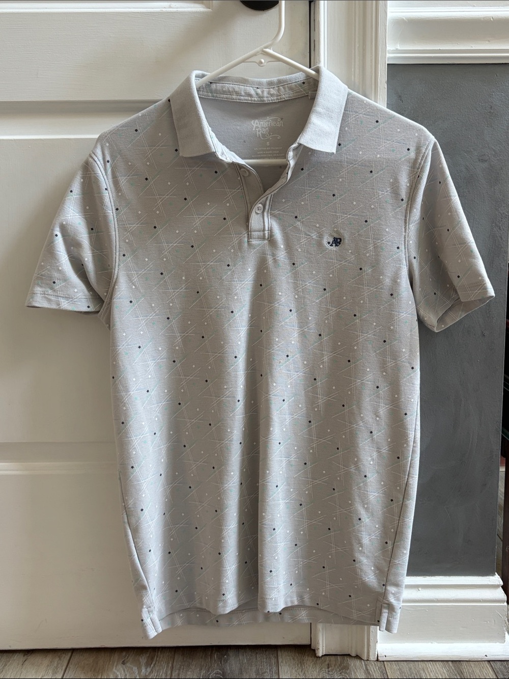 American Rag Light Gray Polo with Micro Dot & Diamond Print